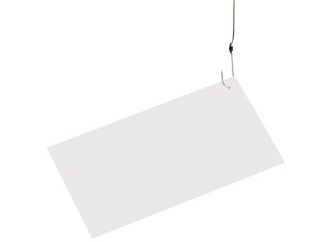 gray card hanging on the fishing hookの写真素材