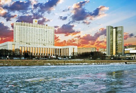  House of the Government of Russia at sunset in the evening. Moscow. の写真素材