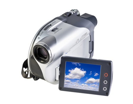 video camera shoots a blue sky in the cloudsの写真素材