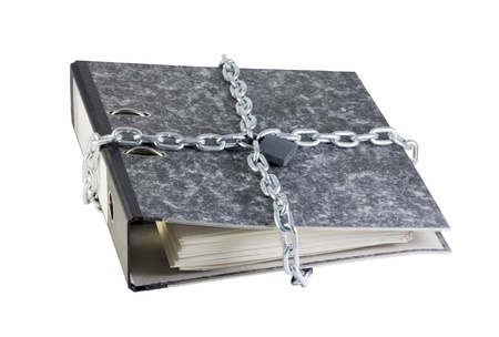 folder with documents bandaged chain isolated on whiteの写真素材