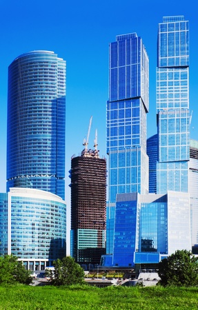modern skyscrapers on a background of blue skyの写真素材