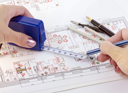 Various drawing on the layout of office suppliesの写真素材