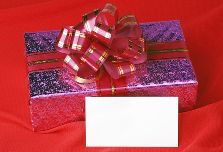 Christmas Card with gift boxes and Christmas ornamentsの写真素材