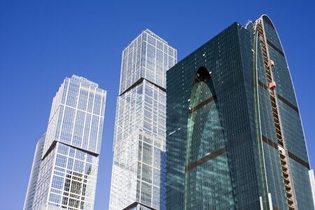 modern skyscrapers built on a background of blue skyの写真素材