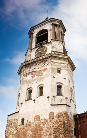 Medieval clock tower in Vyborg, Russia の写真素材