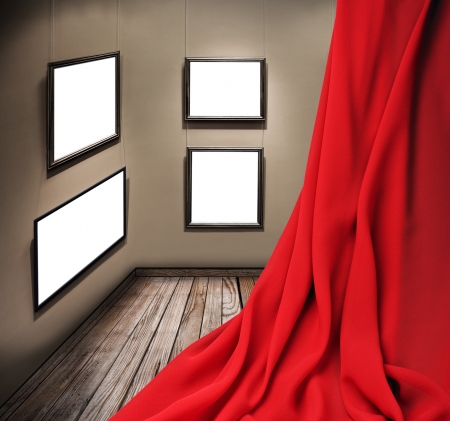 red curtain closes the interior roomの写真素材