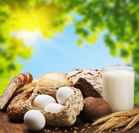 ingredients and wheat for baking bread in an outdoor の写真素材