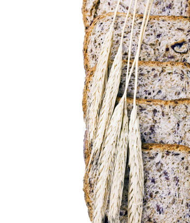 ears of wheat are on the bread and place for textの写真素材