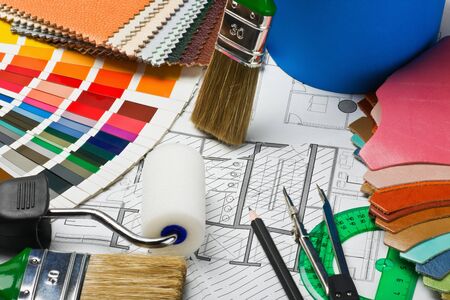 tissue samples, leather, paints and paint repair on the architectural plan