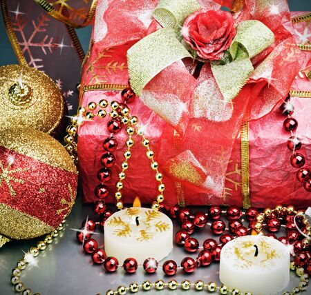 christmas gift and different decorations to the holidayの写真素材