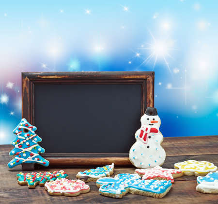 blackboard with space for text on a blue background Christmas
の写真素材