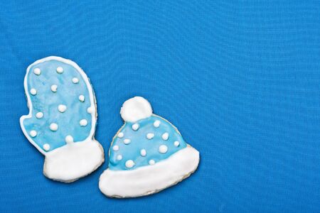 homemade christmas cookies covered with colored glazeの写真素材