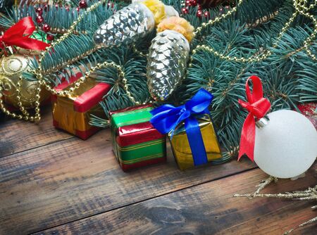 gifts under the Christmas tree and decorationsの写真素材