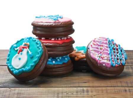 Christmas gingerbread coated with chocolate icing  の写真素材