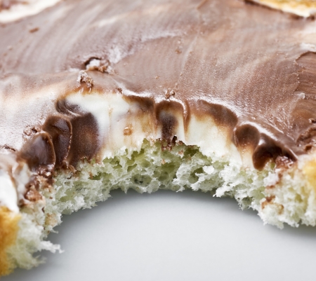 bitten slice of chocolate sandwich の写真素材