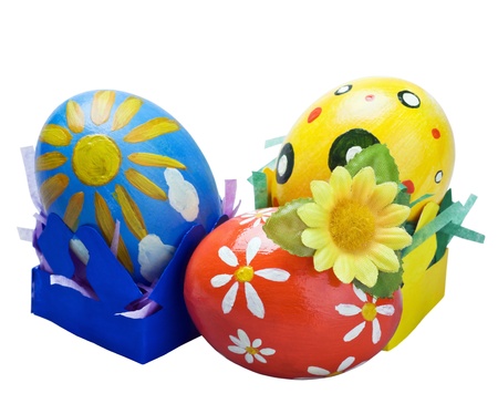 painted Easter eggs isolated on white backgroundの写真素材