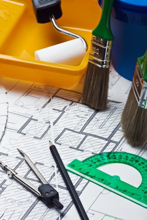 items and accessories for repair to architectural drawingの写真素材