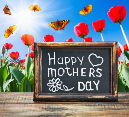 congratulations on Mother's Day at the background of the spring landscapeの写真素材