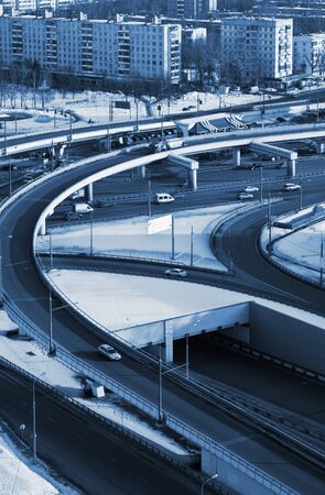 road junction in the streets of Moscow in winter. Russiaの写真素材