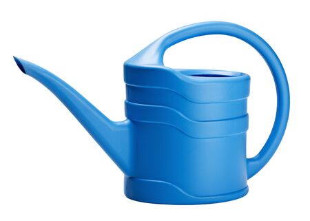 blue watering can isolated on white backgroundの写真素材