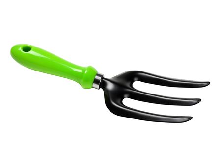 Garden rake isolated on white backgroundの写真素材