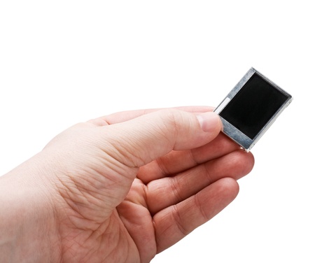 CMOS sensor in the hand isolated on white backgroundの写真素材