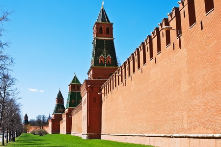 fragment of brick walls and towers of the Moscow Kremlin. Russiaの写真素材