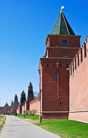 fragment of brick walls and towers of the Moscow Kremlin. Russiaのeditorial素材