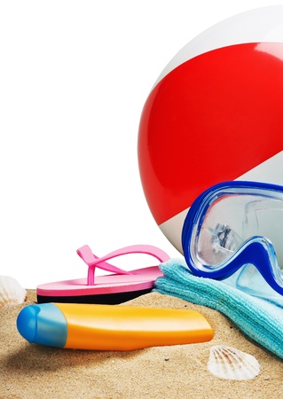 beach items isolated on a white backgroundの写真素材