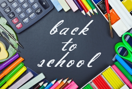 tools for education to the school board with text back to schoolの写真素材