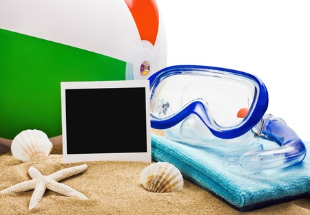 beach items isolated on a white backgroundの写真素材