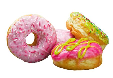 Glazed donuts in an assortment isolated on white backgroundの写真素材