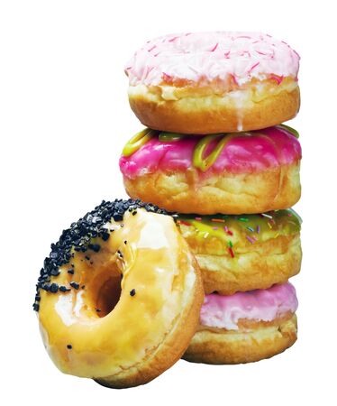 Glazed donuts in an assortment isolated on white backgroundの写真素材