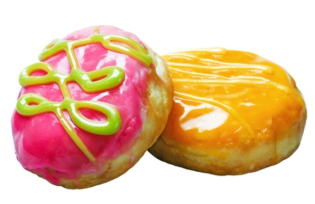 Glazed donuts with filling isolated on white backgroundの写真素材
