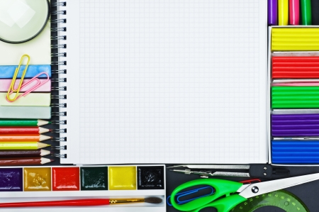 notebook for recording and various school suppliesの写真素材