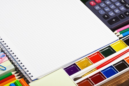 notebook for recording and various school suppliesの写真素材