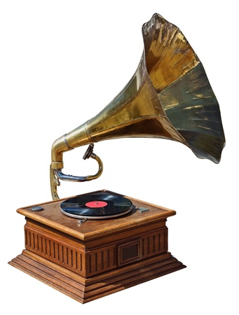 old gramophone isolated on white backgroundの写真素材