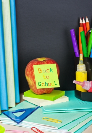 paper sticker on the blackboard back to schoolの写真素材