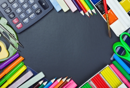 school supplies to the school board with space for textの写真素材