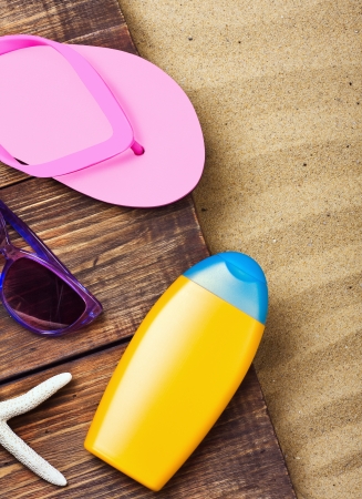 beach accessories on the sand  の写真素材