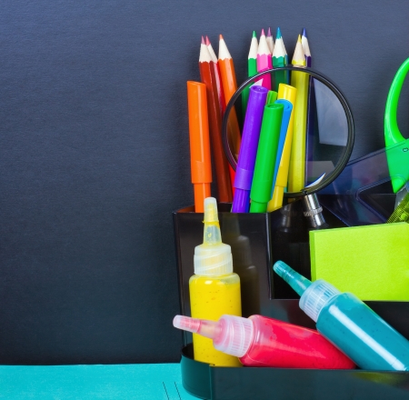 Back to school supplies and boardの写真素材