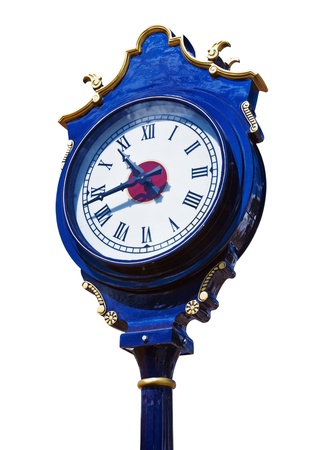 old retro street clock isolated on white backgroundの写真素材