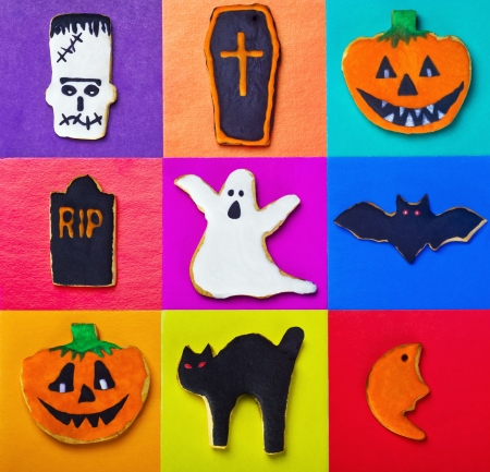 Halloween cookies on a colored backgroundの写真素材