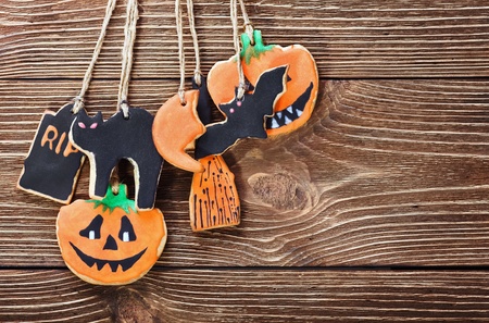 handmade cookies for Halloween on a wooden backgroundの写真素材