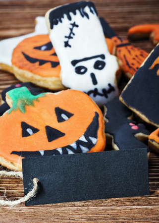 black label for congratulations and homemade cookies for Halloweenの写真素材