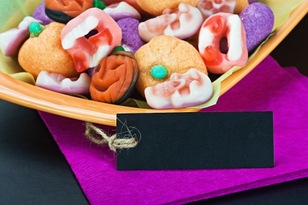 For Halloween candy and black label for textの写真素材