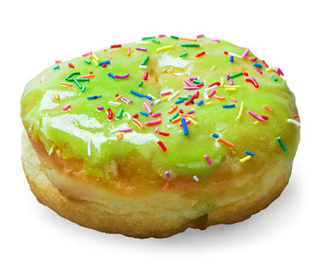 icing covered donut isolated on white backgroundの写真素材