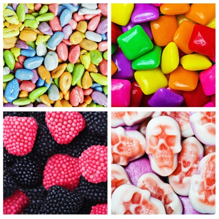 sweets and candies background of four photosの写真素材