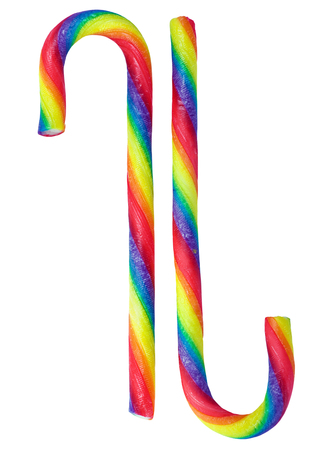 Christmas candy cane isolated on white backgroundの写真素材