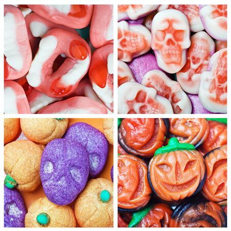 colorful collage of various candies and Swets halloweenの写真素材